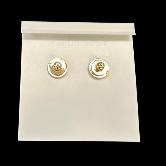 Tory Burch Miller Tortoise Gold Tone Double-T Logo Stud Earrings Women’s New - Picture 5 of 7